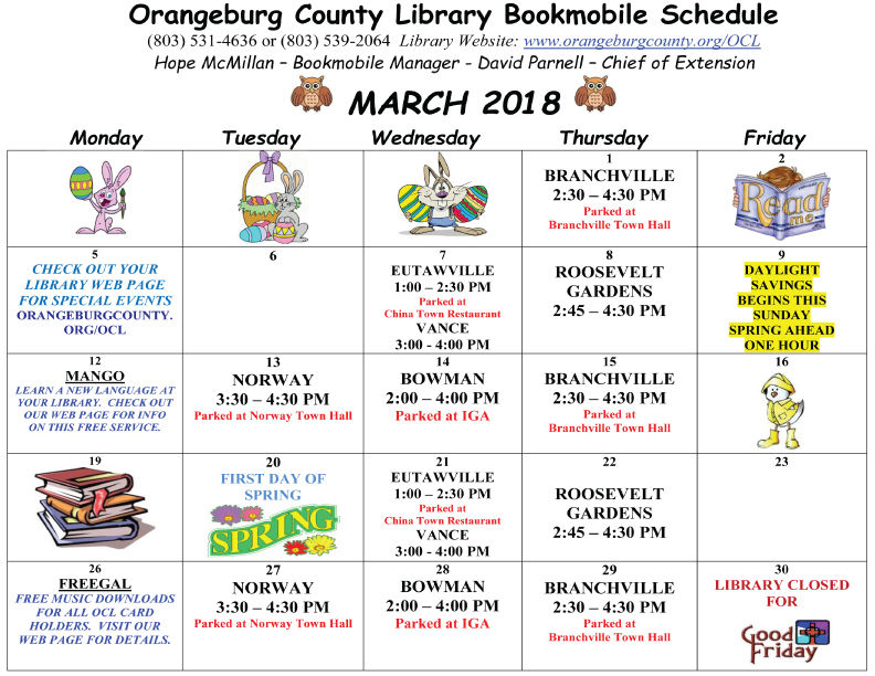 Orangeburg County Library - March 2018 Calender